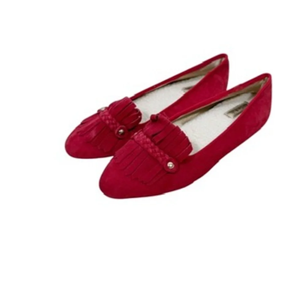 Birdies Red Cardinal Suede Flat Loafer Slippers Kiltie fringe Slippers Size 6
